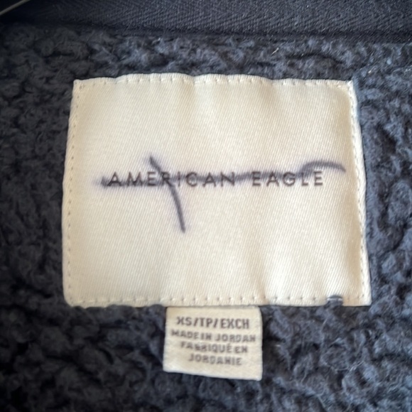 AMERICAN EAGLE Teddy Bear Fleece XS Pullover Blue Off White Striped Long Sleeve - Picture 11 of 12